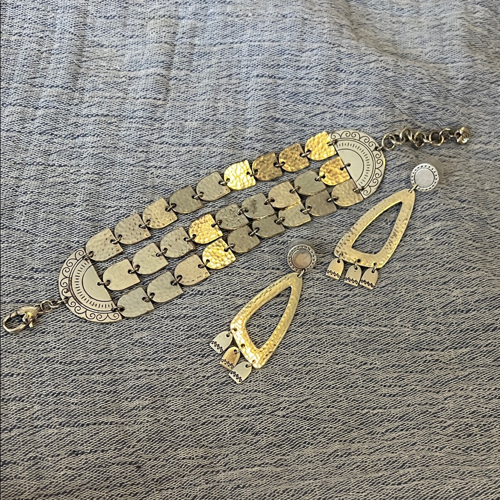 Brighton Silver Geometric Jewelry Set including bracelet and drop earrings